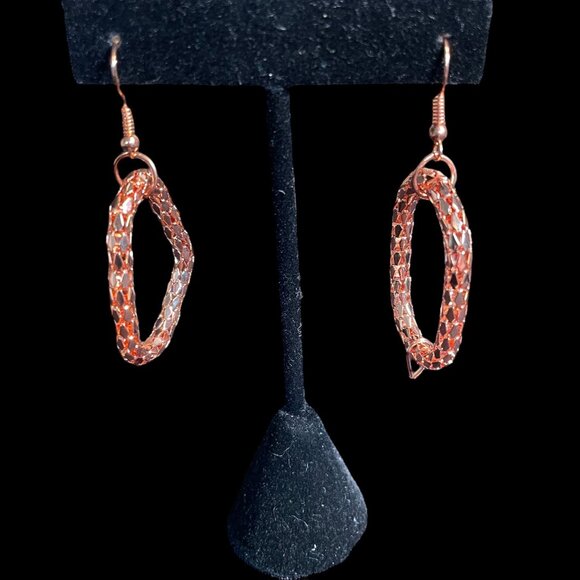 Rose Gold Tone Mesh Lariat Necklace/Hoop Earrings Set Boho Statement Elegant - Picture 5 of 11